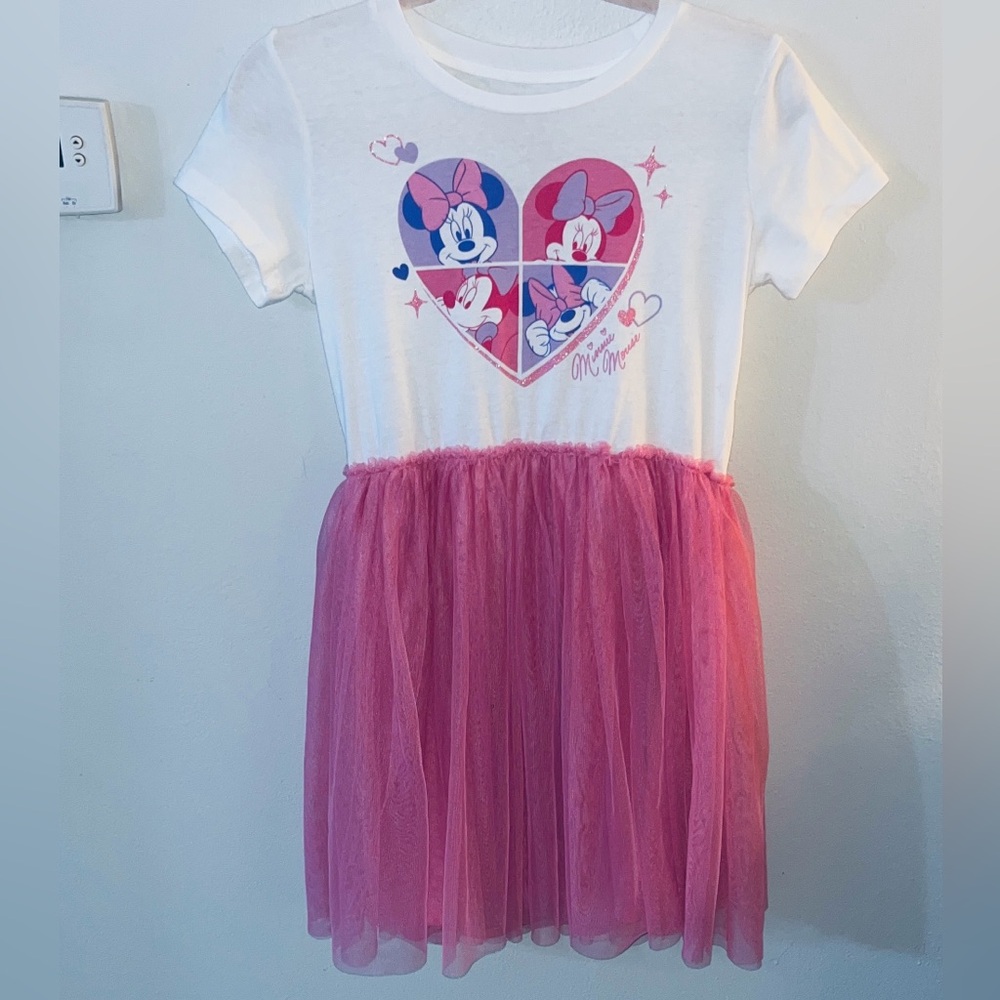 Vintage Disney Minnie Mouse Heart Tutu Dress in Pink and White Kids XL
